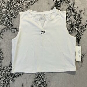 Calvin Klein Tank Top‎ Womens Size XL White Performance Cotton Stretch Cropped